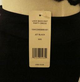 Bebe Black Lace Back Knit Cocktail Dress, size XXS, new with tags - $119