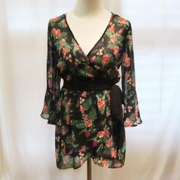 Zara Black/Red Flower Print Jumper Dress with Shorts, size XS, new with tags