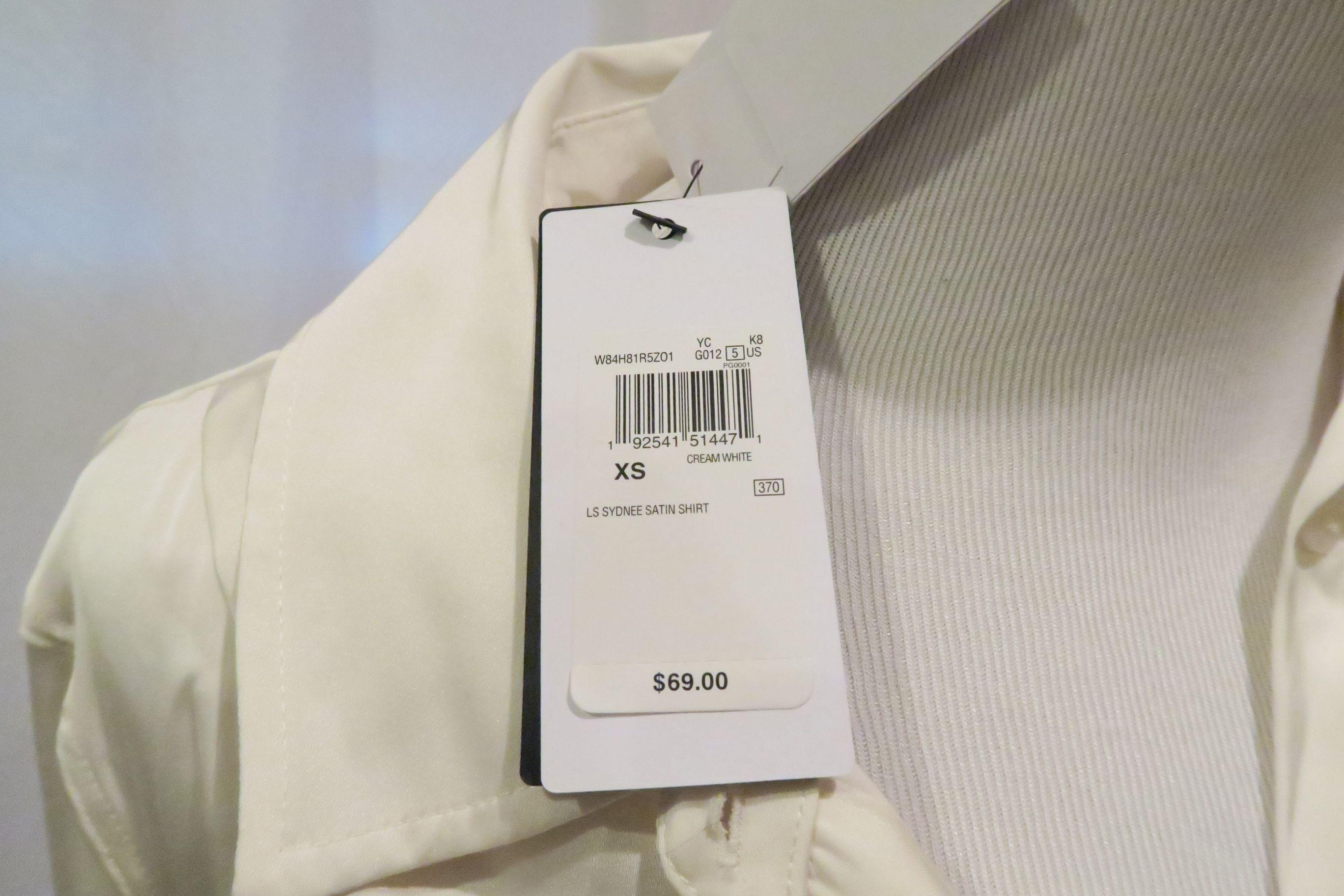 Guess Cream Satin Blouse, size XS, new with tags