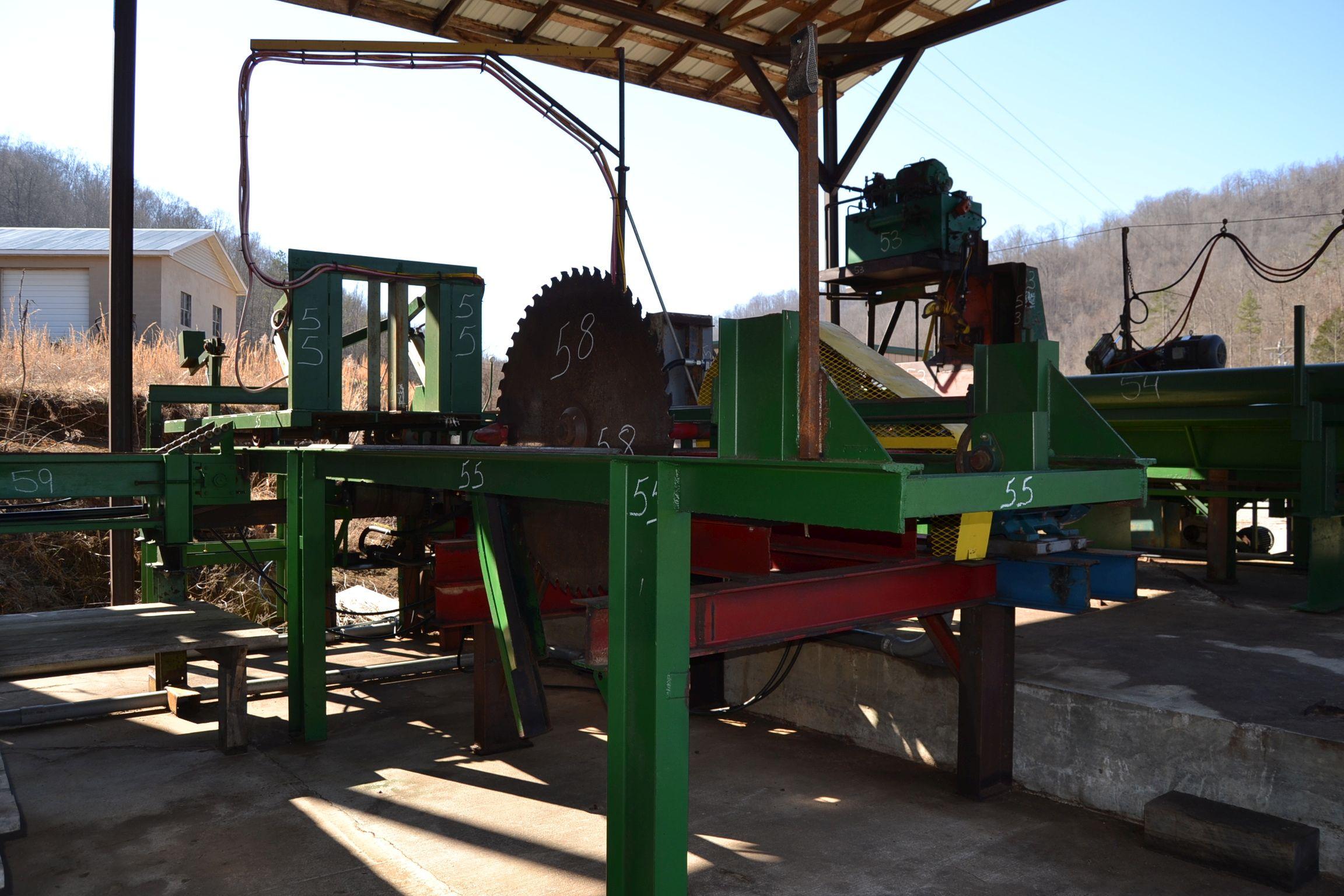 CUSTOM BUILT QUARTERING SAW W/ HUSK FRAME W/ HOLD DOWN