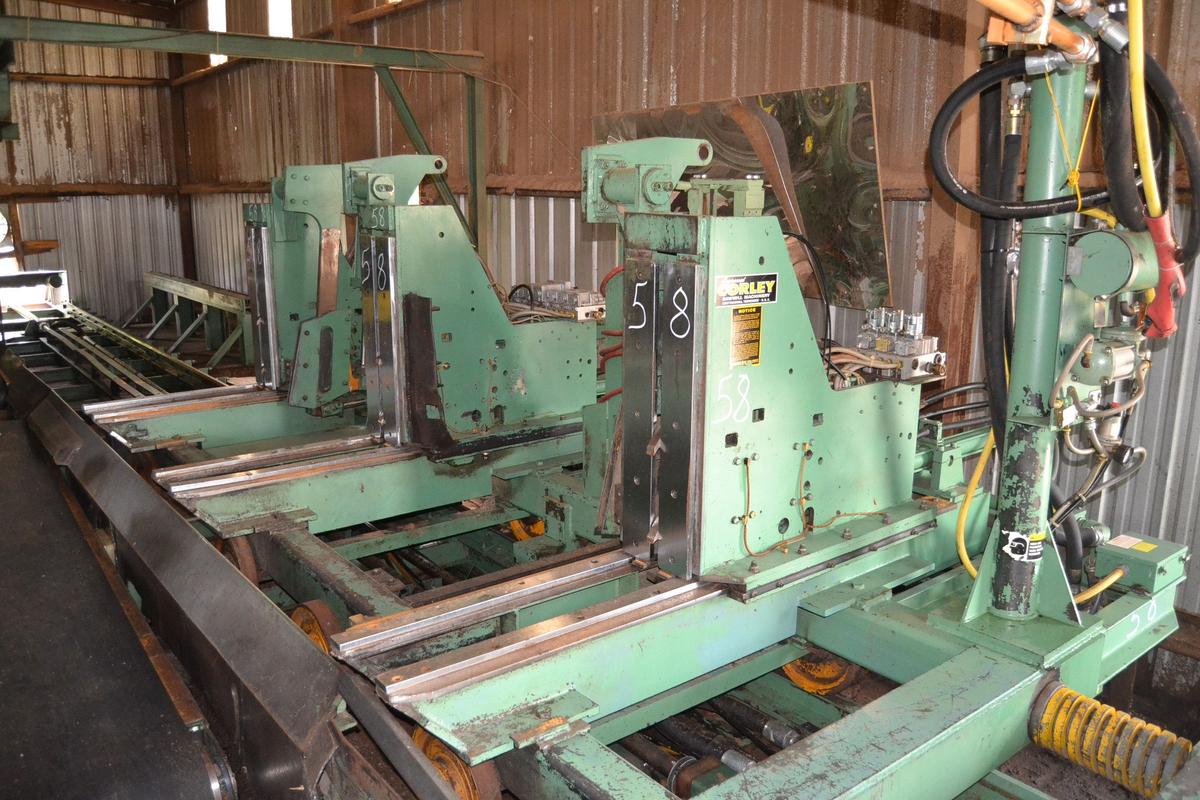 CORLEY 48" LEFT HAND LP 3 HEAD BLOCK CARRIAGE W/ ON BOARD TURNERS W/ SCANNER SYSTEM W/ 20HP HYDRUALI