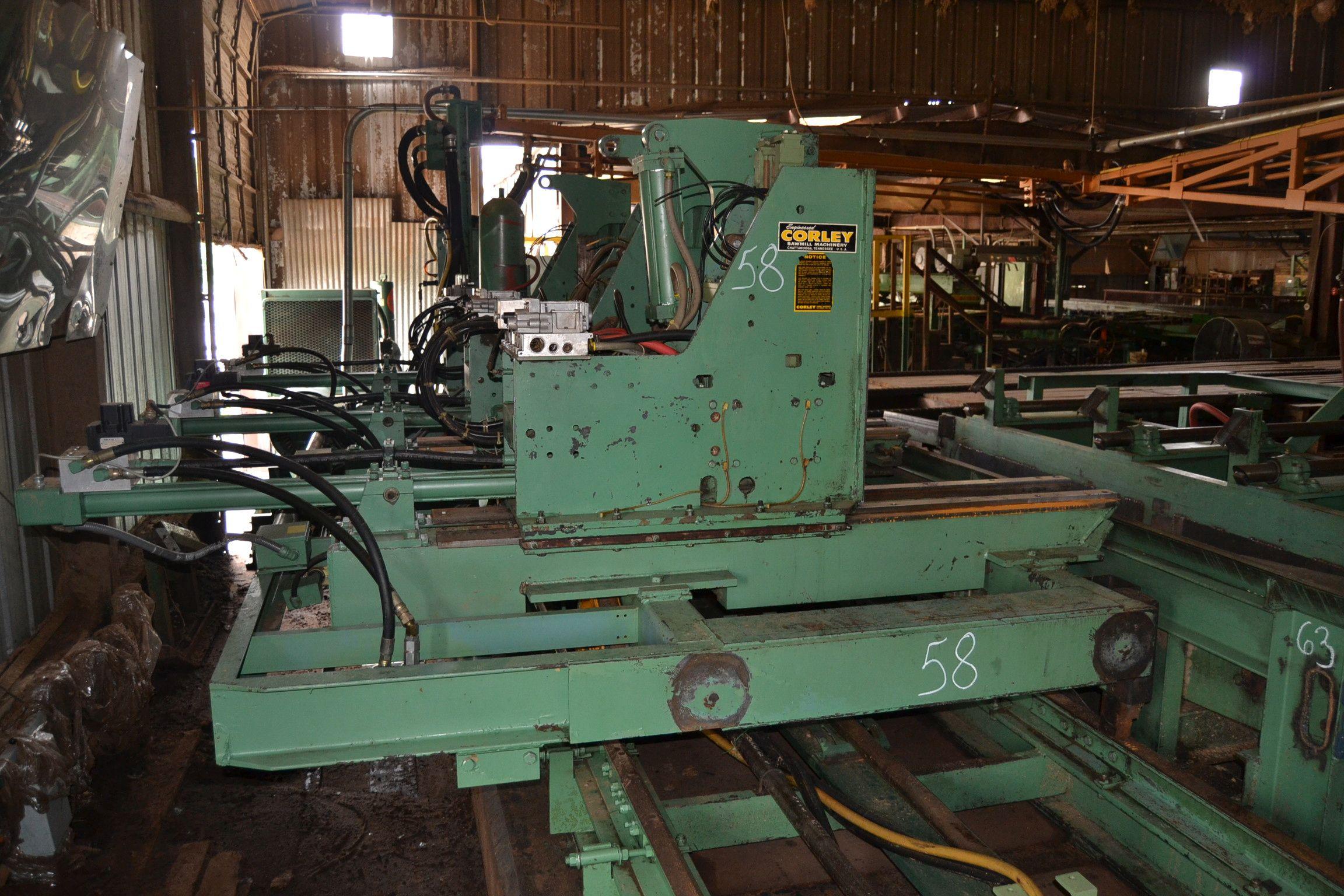 CORLEY 48" LEFT HAND LP 3 HEAD BLOCK CARRIAGE W/ ON BOARD TURNERS W/ SCANNER SYSTEM W/ 20HP HYDRUALI