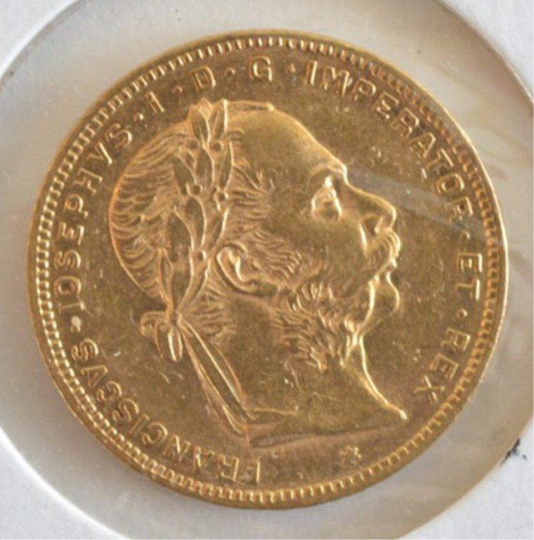 1877 Austrian 8 Florins/20 Franc Gold Coin