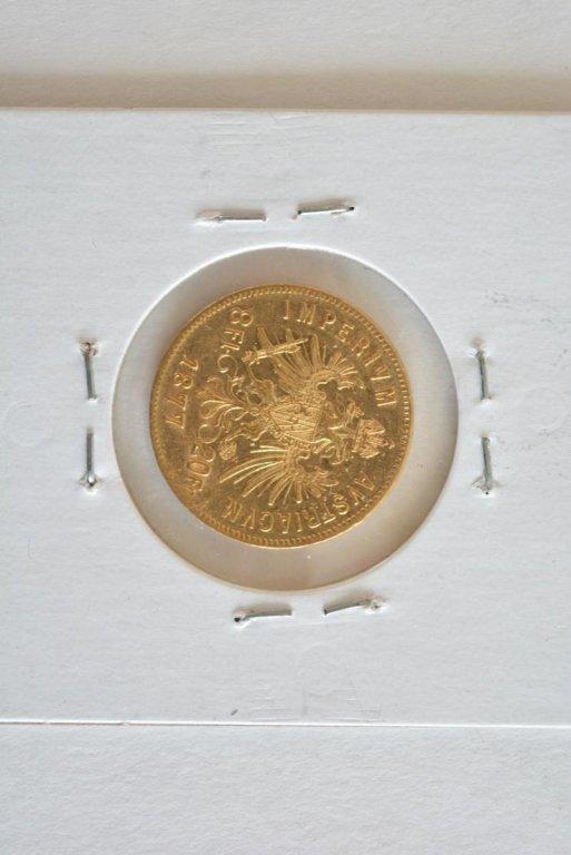 1877 Austrian 8 Florins/20 Franc Gold Coin