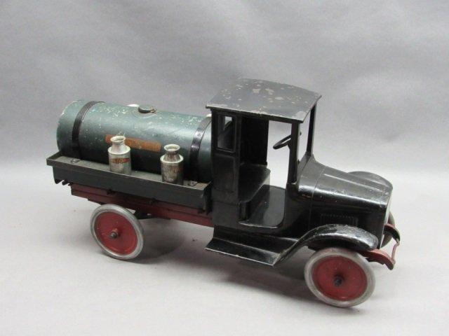 Buddy L Tank Line Tanker Truck with Oil Barrels