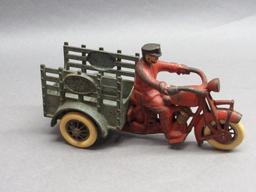 1930s Hubley "Indian" Motorcycle w/ Traffic Car