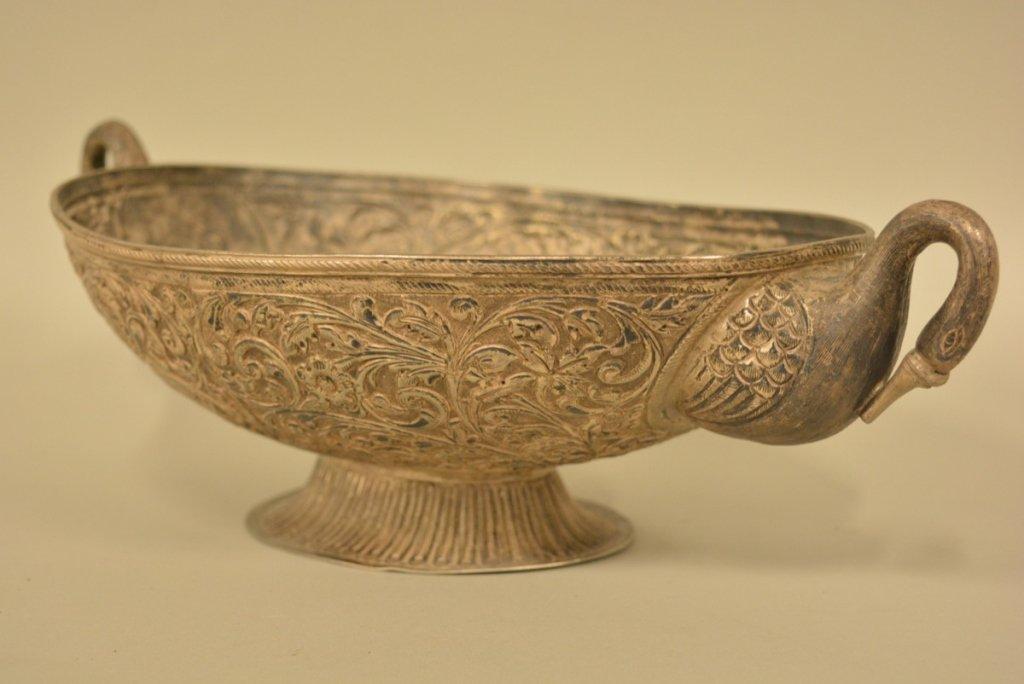 Antique Hammered Silver Footed Oval Bowl