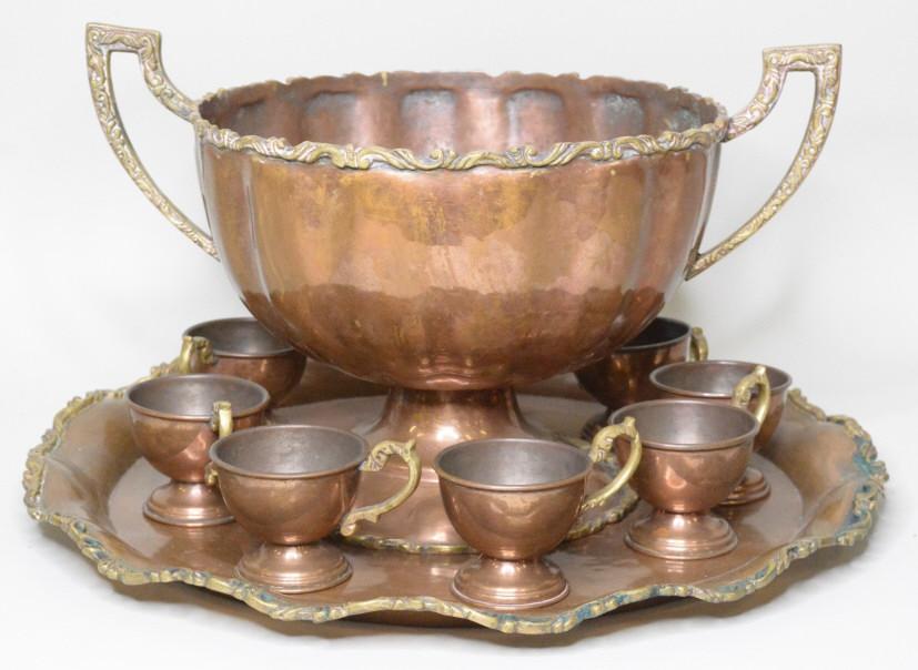 Vintage Casa Ortega Copper & Brass Punch Bowl Set