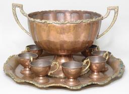 Vintage Casa Ortega Copper & Brass Punch Bowl Set