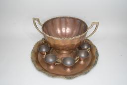 Vintage Casa Ortega Copper & Brass Punch Bowl Set