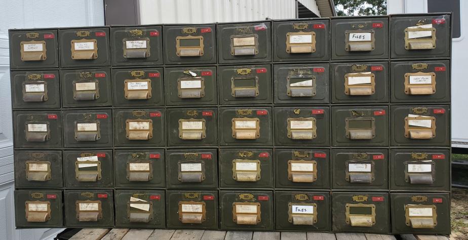 Vintage card catalog cabinet, some drawers full