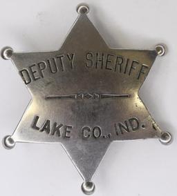 Early Obsolete Lake Co. Ind. Deputy Sheriff Badge