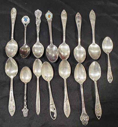 Lot Of Fifteen Sterling Silver Souvenir Spoons
