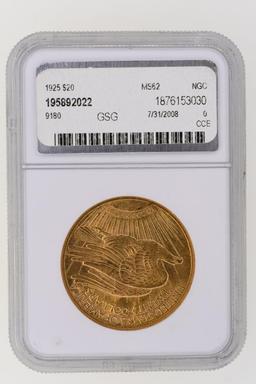 1925 $20 Saint Gaudens Gold Coin NGC MS 62