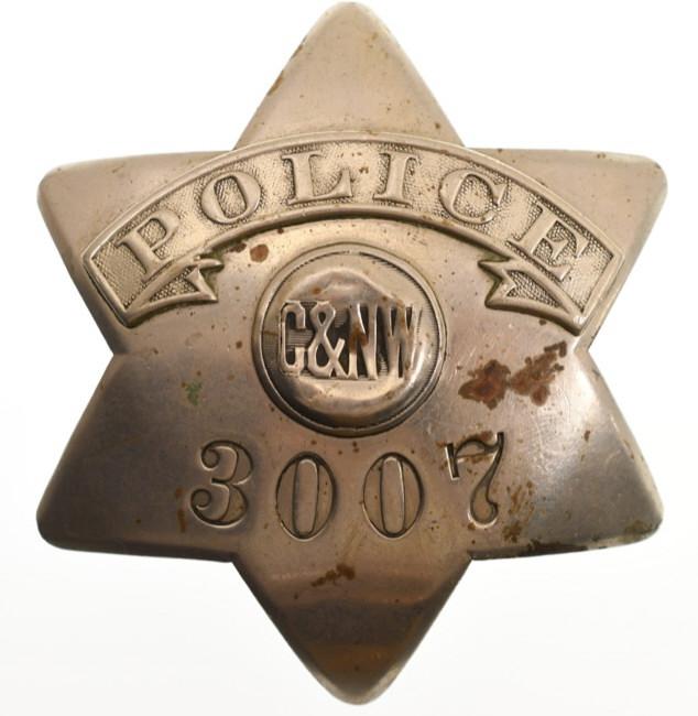 Obsolete C&N.W. Railroad Police Pie Plate Badge