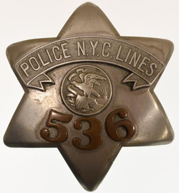 Early Obsolete N.Y.C Lines Police Pie Plate Badge