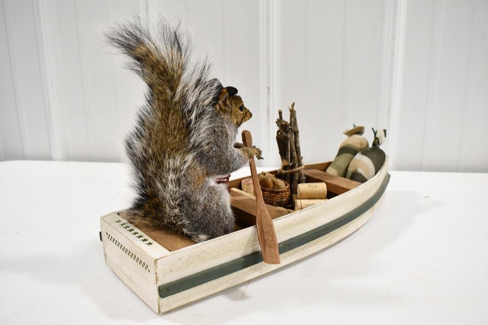 Full Body Grey Squirrel Mount In Boat