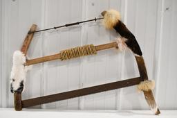 Vintage Bow Saw Wrapped In Rope & Fur