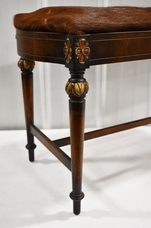 Wood Sitting Bench w/ Brown Cowhide Seat