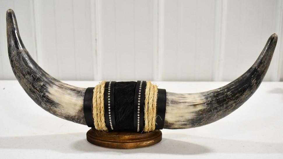 Bull Horns Wrapped In Cowhide w/ Leather Accents