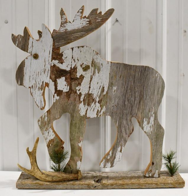 Hand Carved Wooden Moose Shelf With Antler