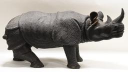 Giant Vintage Hand Carved Wooden Rhinoceros