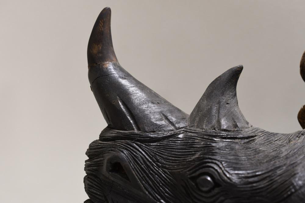 Giant Vintage Hand Carved Wooden Rhinoceros