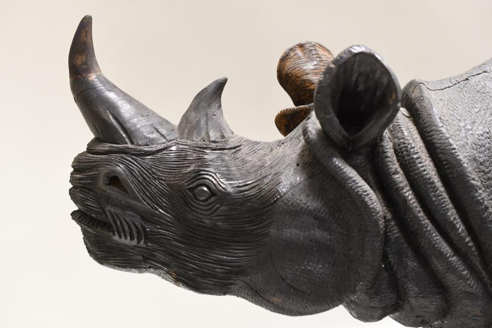 Giant Vintage Hand Carved Wooden Rhinoceros