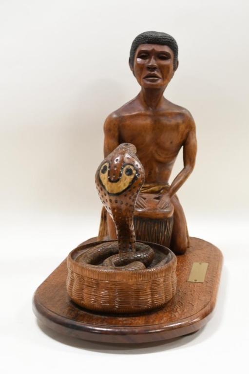 "The Snake Charmer " Carved African Sculpture