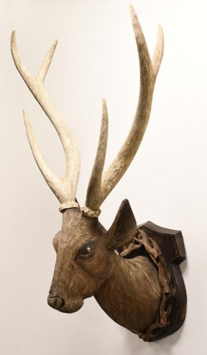 Vintage Black Forest Style Carved Wood Stag Mount