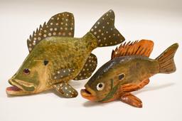 (2) Hand Carved Folk Art Bob Foster Fishing Decoys