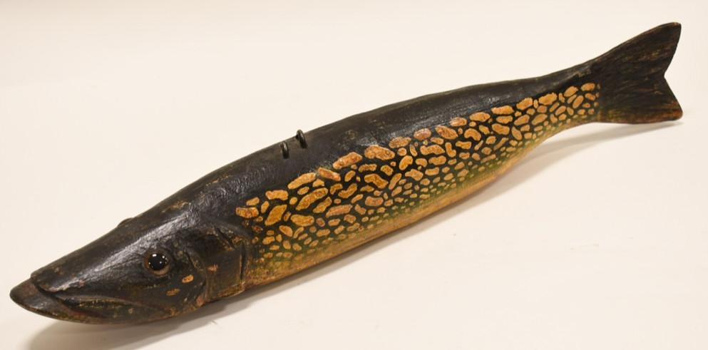 Large Hand Carved Folk Art Pike Decoy By DFD