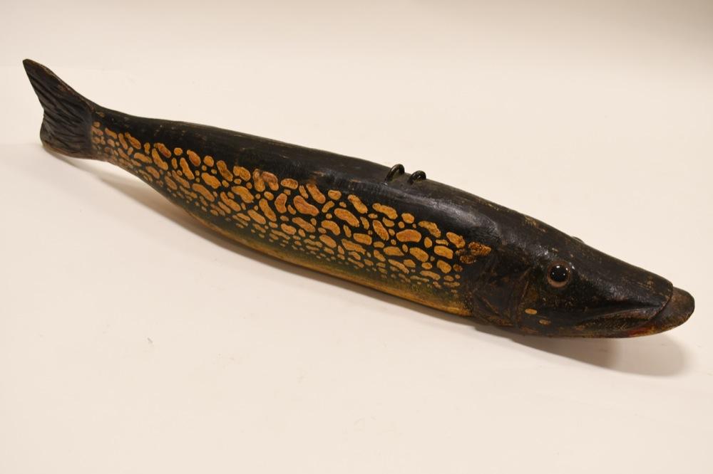 Large Hand Carved Folk Art Pike Decoy By DFD