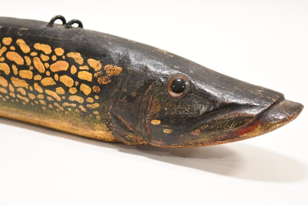 Large Hand Carved Folk Art Pike Decoy By DFD