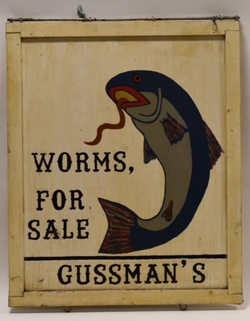 Vintage DS Wood Gussman's Fishing Bait Trade Sign