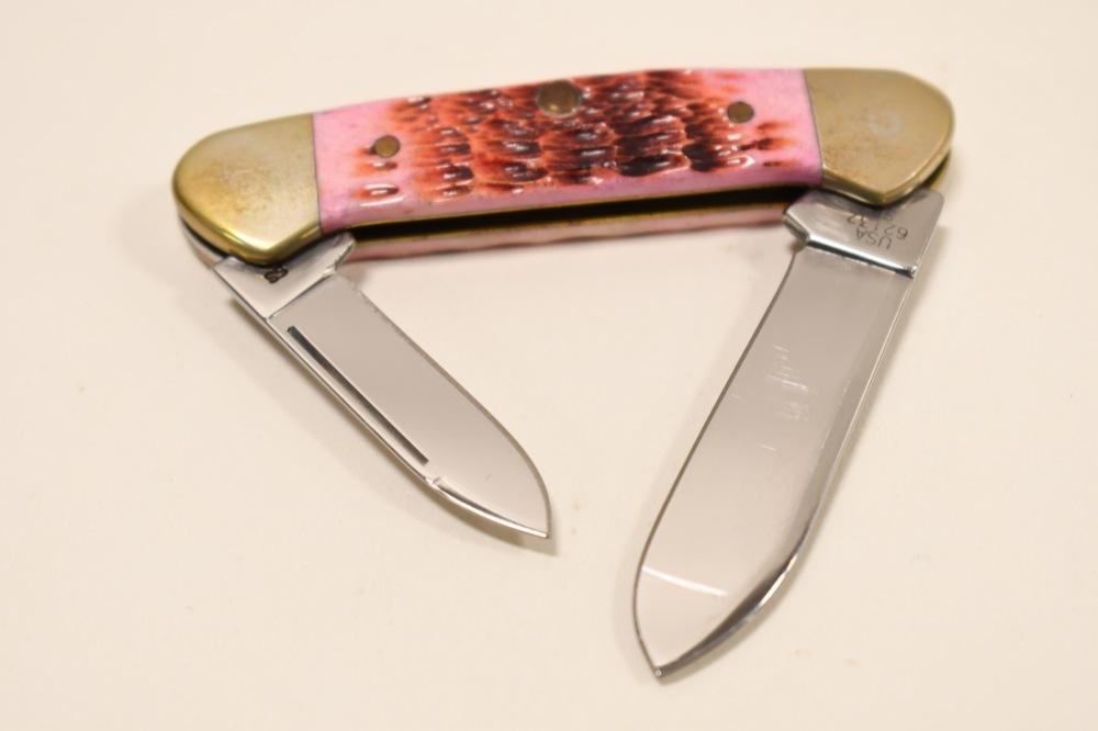 (5) Case XX Pink Bone Handle Folding Knives