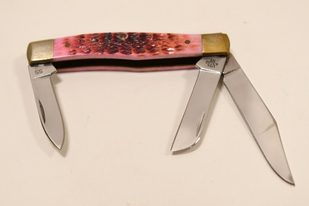 (5) Case XX Pink Bone Handle Folding Knives