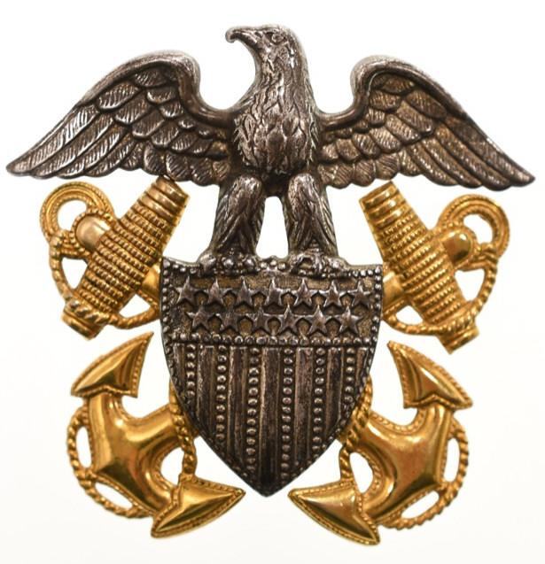 (2)  WWII US Navy Sterling Cap Badges