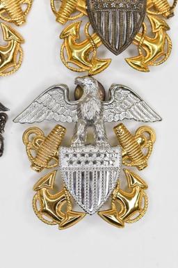(3) WWII US Navy Sterling Cap Badges & Pin