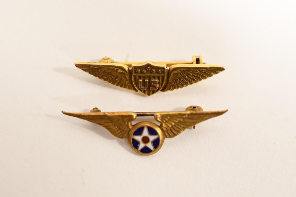 Lot Of 2 WWII Army Air Corps 14k & 10k Gold Pins