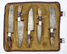 Damascus Kitchen Knife Set w/ Wooden Handle