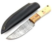 Damascus Skinner Knife w/ Synth and Wooden Handle