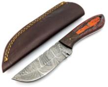Damascus Skinner Knife w/ Colored Wood Handle