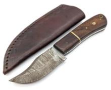Damascus Skinner Knife w/ Wooden Handle