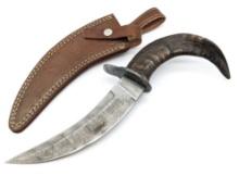 Fantasy Damascus Horn Handle Curved Blade Dagger