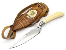 Custom Made Bone Handle Hunting Knife w/ Sheath