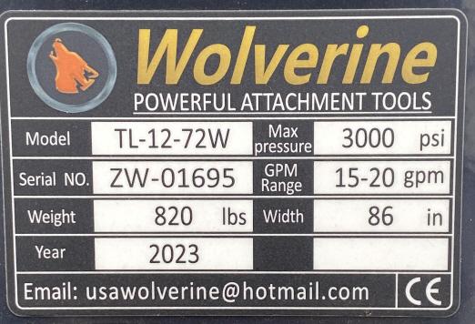 2023 Wolverine 72" Hydraulic Rotary Tiller