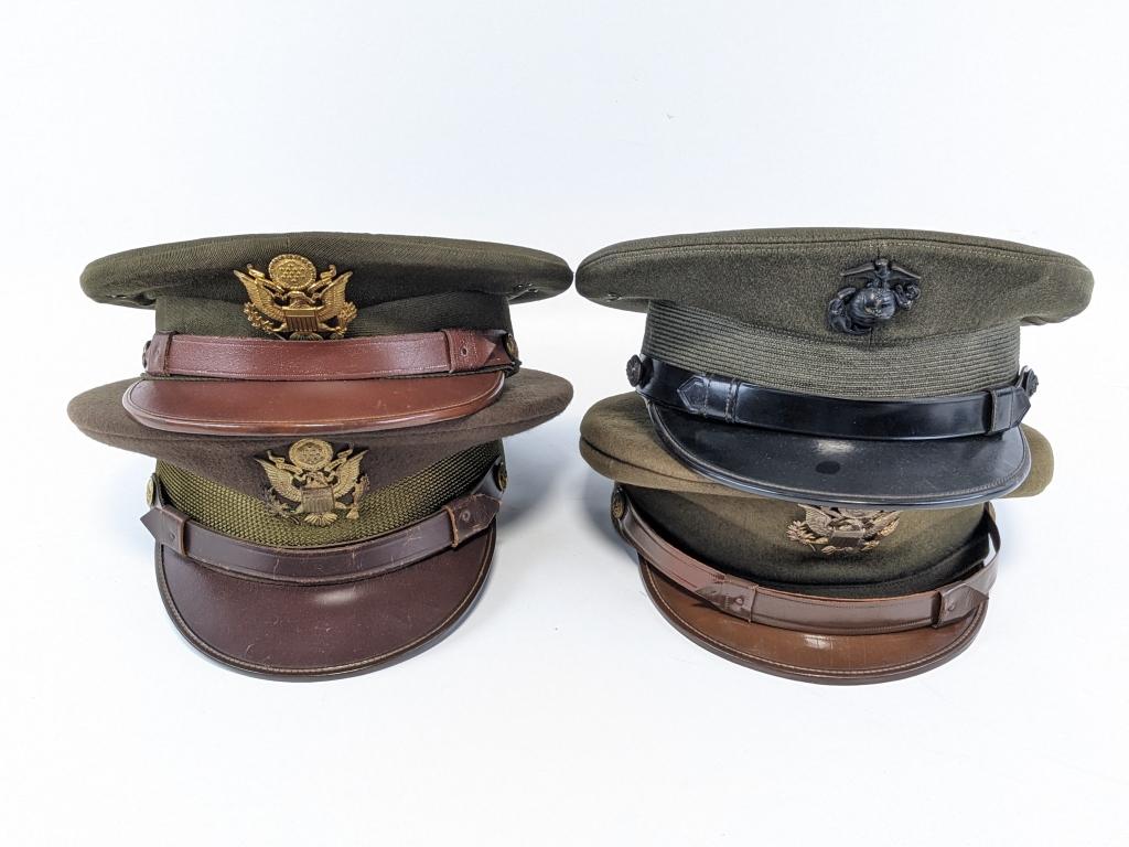 (4) Green US Military Dress Caps