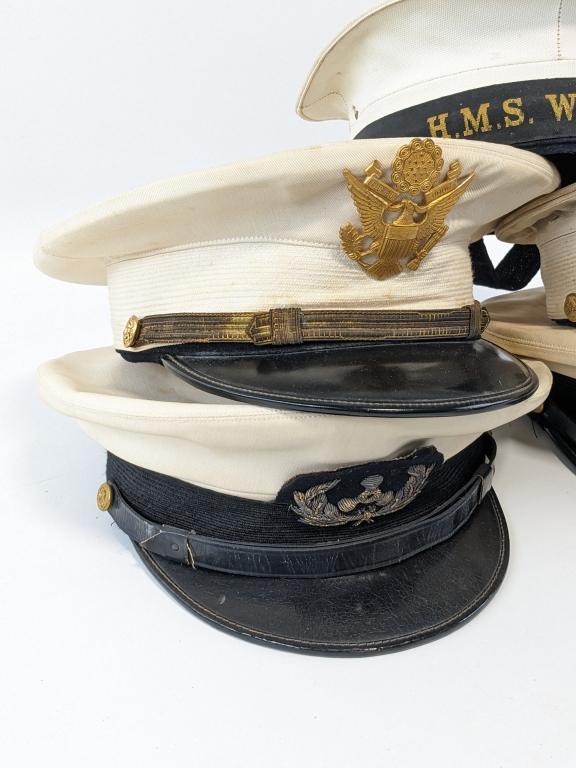 (5) White US Military Dress Caps