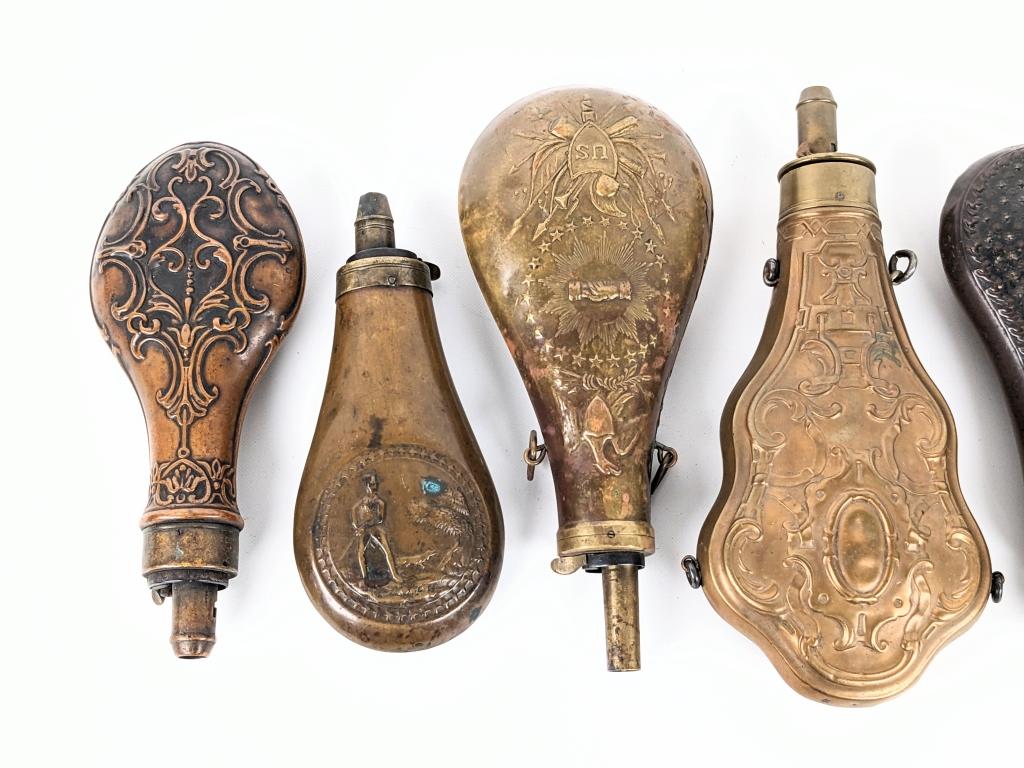 (8) Civil War Era Copper / Brass Powder Flasks